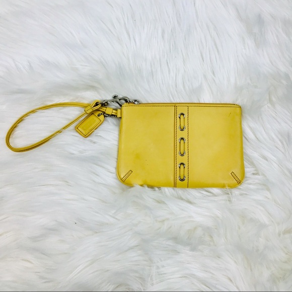 Coach Handbags - Coach Leather Wristlet Mustard Yellow Wallet Purse